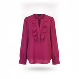 J.Crew Womens Fuchsia Ruffle Neck Long Sleeve Blouse Size M
