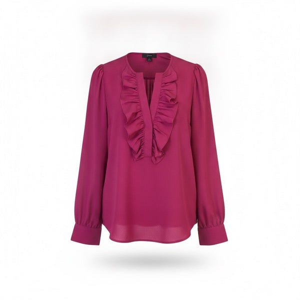 J.Crew Womens Fuchsia Ruffle Neck Long Sleeve Blouse Size M