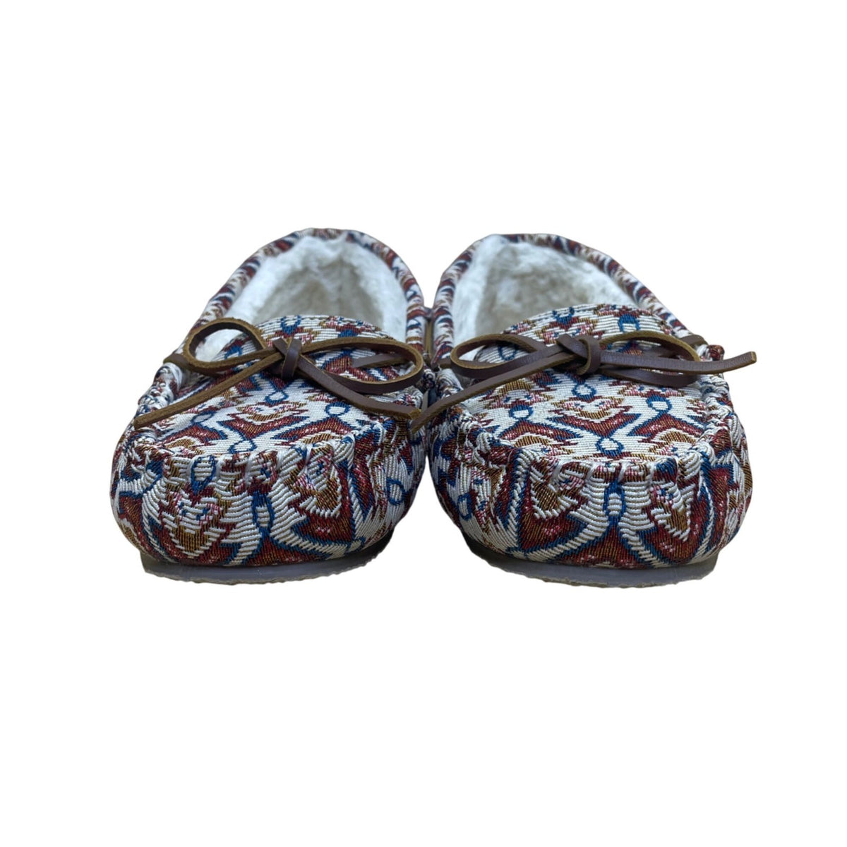Minnetonka Women’s Multicolor Tribal Pattern Faux Fur Moccasin Slippers Size 10M
