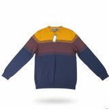 Commerce Mens Yellow Burgundy Blue Cotton Blend Crewneck Colorblock Sweater Sz L