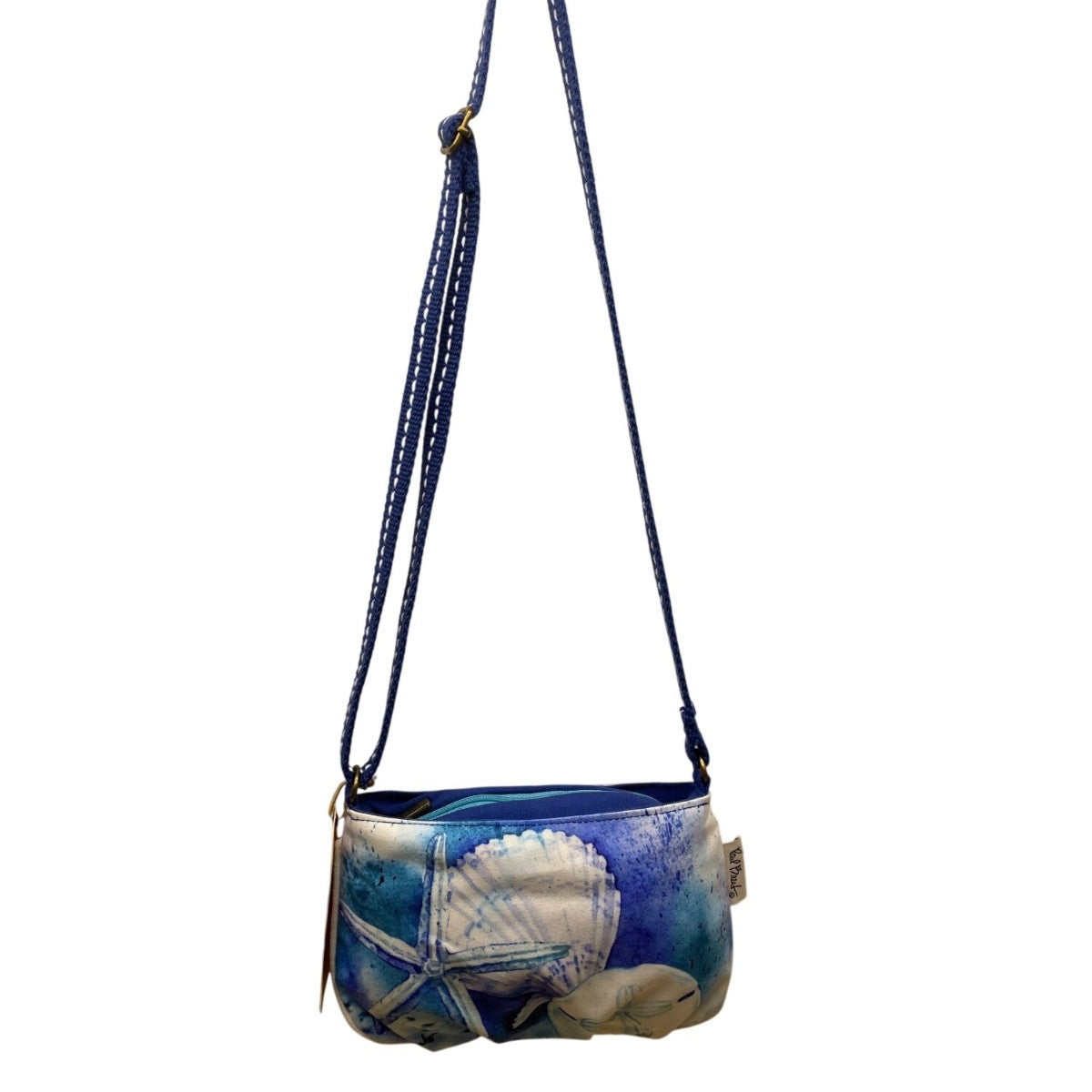 Sea N Sand Women’s Blue & White Canvas Seashell Adjustable Strap Crossbody Bag