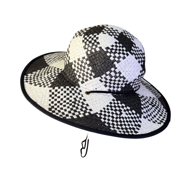 Physician Endorsed Womens Black & White Paper Yarn Sun Hat With Chin Strap