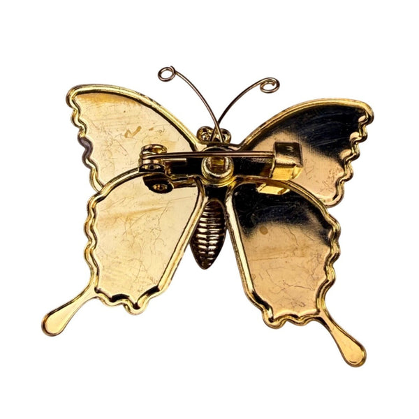Vintage Gold Tone Multicolor Glitter Enamel Butterfly Brooch Jewelry Accessory