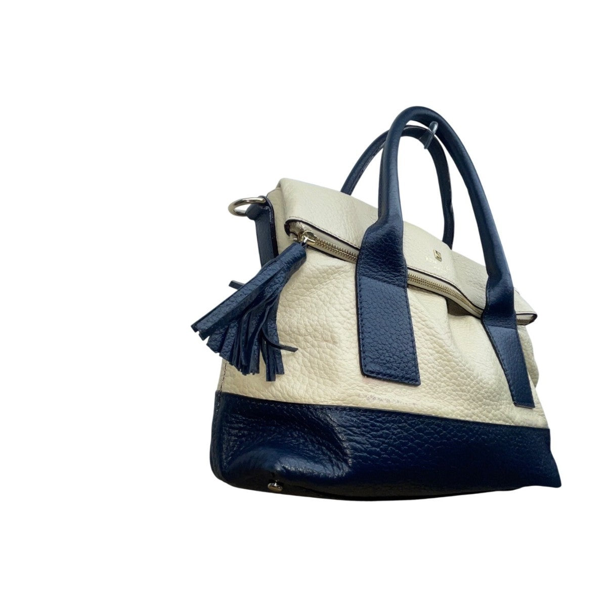 Kate Spade Women’s Ivory & Navy Leather Tassel Zipper Closure Tote Bag