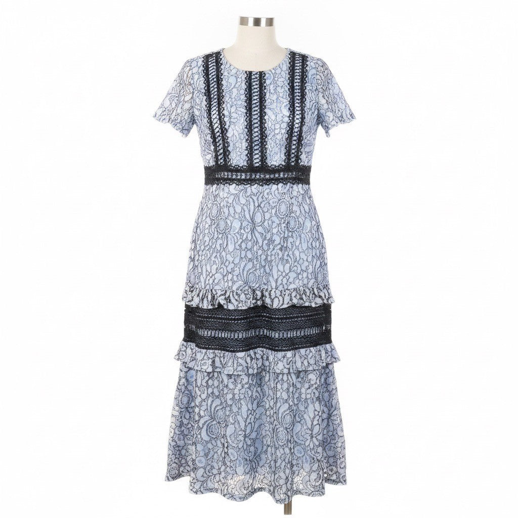 Pretty Little Thing Womens Black & White Lace Midi Dress Elegant & Chic Size 10