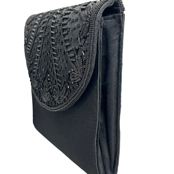 Vintage Women’s Black Flowery Detail Beaded Crossbody Evening Bag