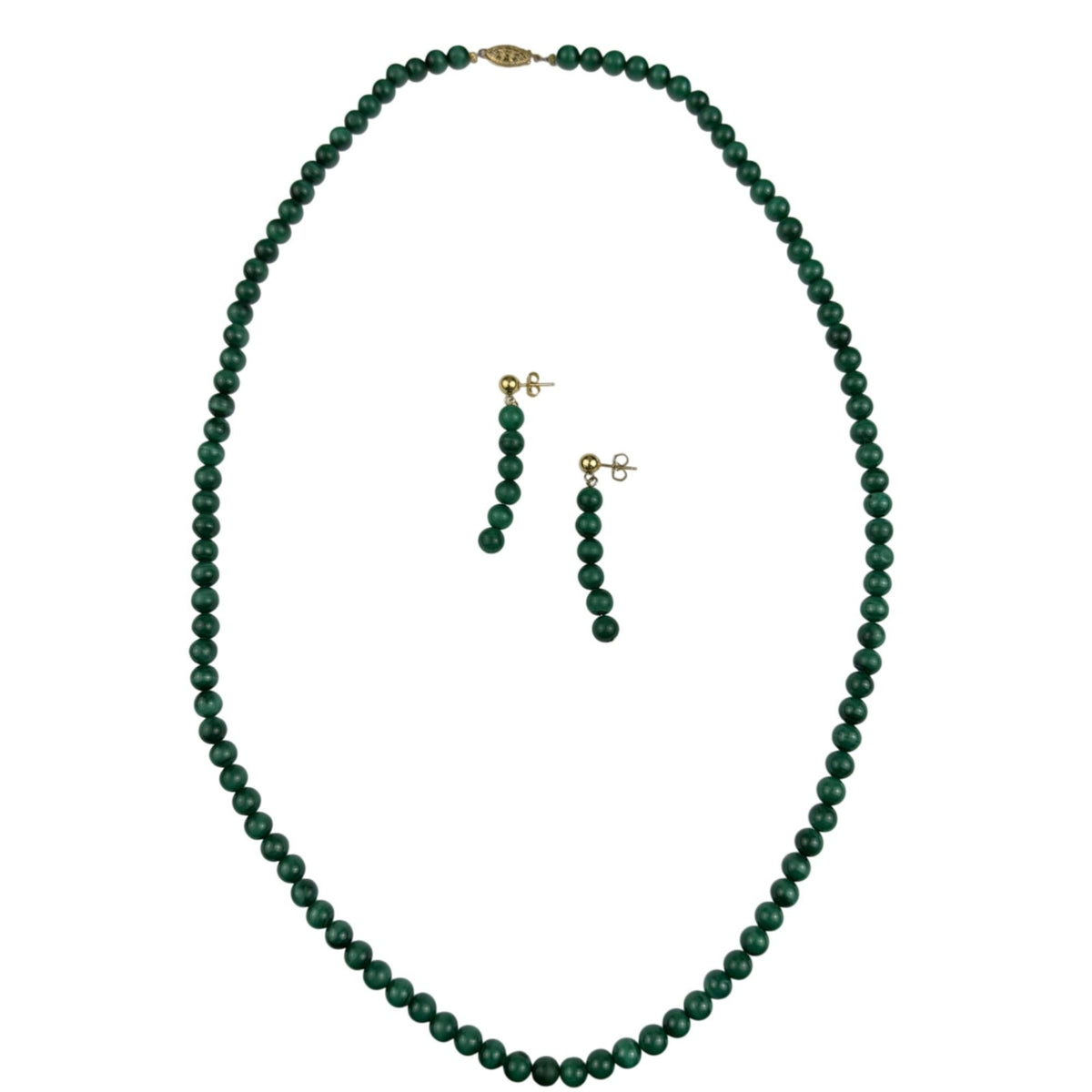Vintage Green Malachite Womens Necklace & Gold Tone Earrings Set Elegant Design
