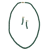Vintage Green Malachite Womens Necklace & Gold Tone Earrings Set Elegant Design
