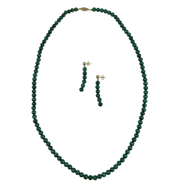 Vintage Green Malachite Womens Necklace & Gold Tone Earrings Set Elegant Design
