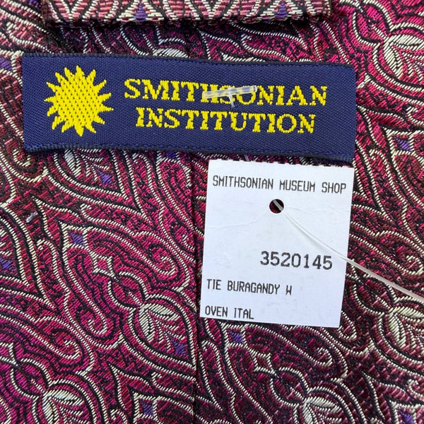 Smithsonian Institution Mens Burgundy & Blue 100% Silk Tie Paisley Pattern