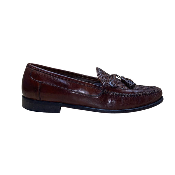 Johnston & Murphy Men’s Brown Leather Tassel Woven Loafers Dress Shoes Size 12M