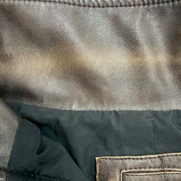 Bershka Mens Brown Faux Leather Bomber Jacket Lining Lightweight Size XL