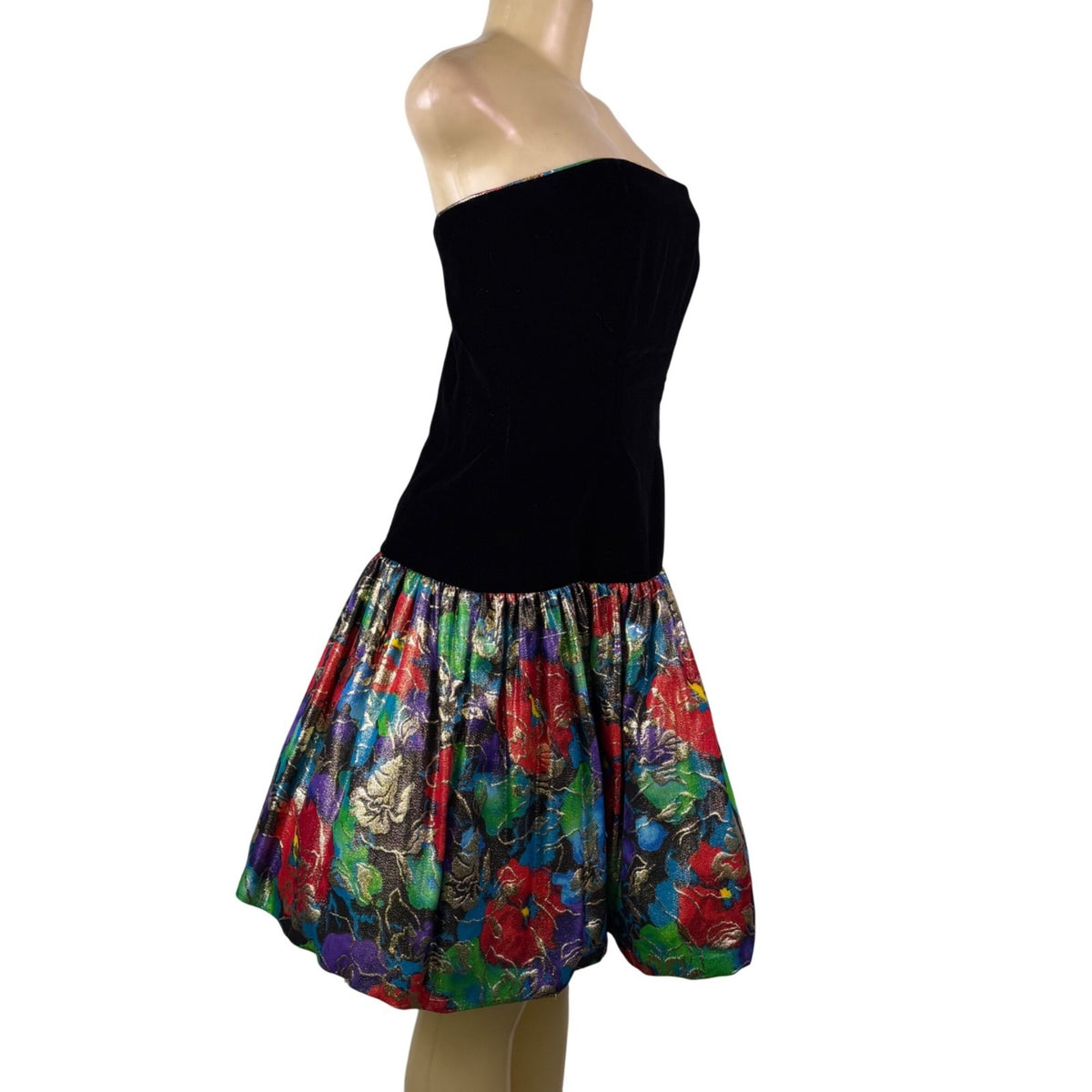 Morton Myles Womens Black Velvet Strapless Floral Metallic Mini Dress Size 8