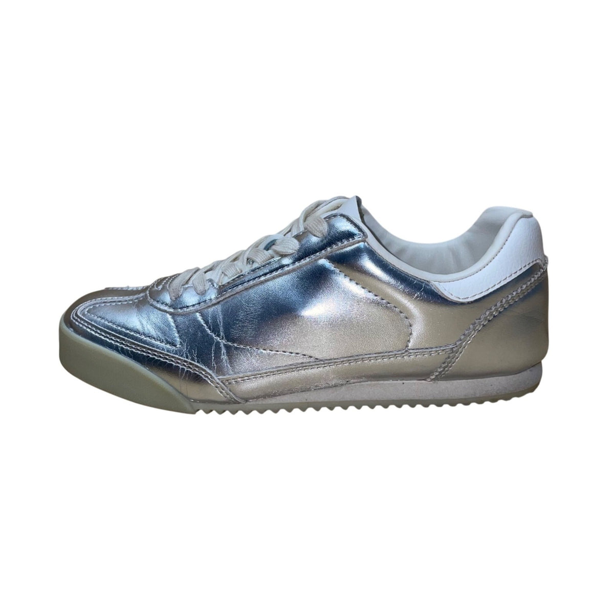 Zara Women’s Metallic Silver Faux Leather Low-Top Lace-Up Sneakers Size EU36/US6