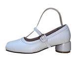 Dusto Women's Ivory White Faux Leather Mary Jane Block Heel Dress Shoes Size 7.5