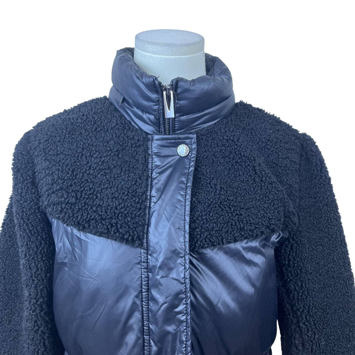 Via Spiga Womens Black Puffy Shearling Jacket Insulated Warm Outerwear Size S
