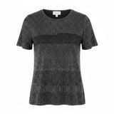 Alfred Dunner Womens Black Top Shimmering Textured Short Sleeve Shirt Size S