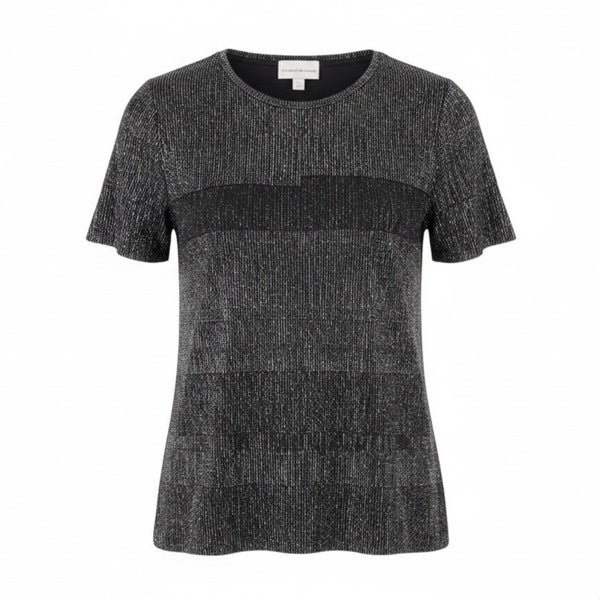 Alfred Dunner Womens Black Top Shimmering Textured Short Sleeve Shirt Size S