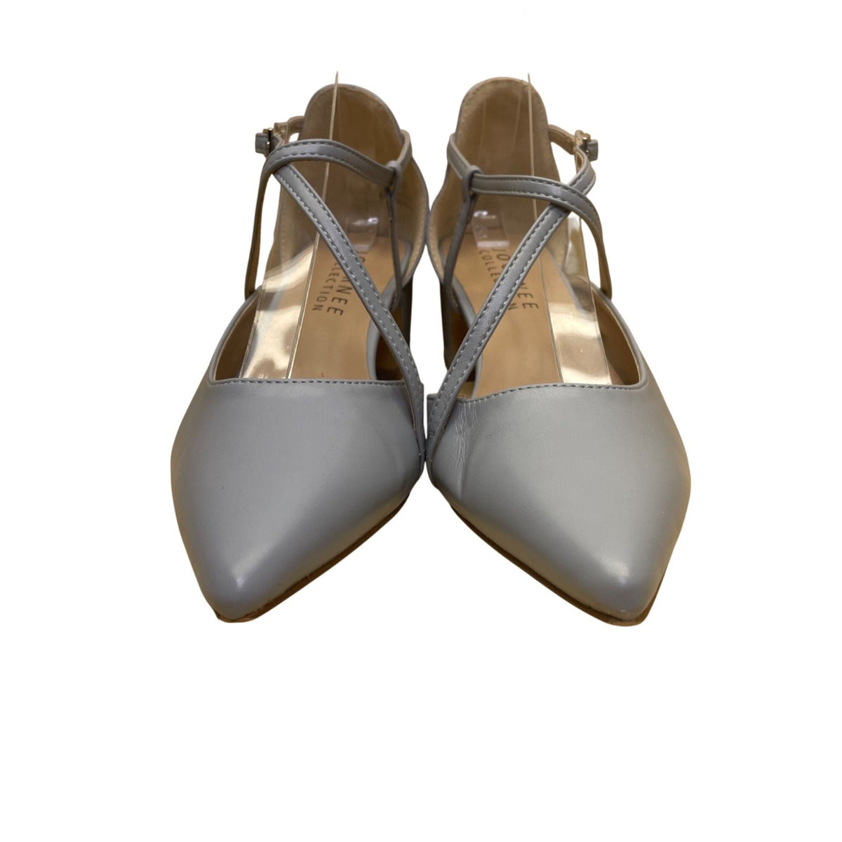 Journee Collection Women’s Gray Faux Leather Strappy Pointed Toe Heels Size 7.5