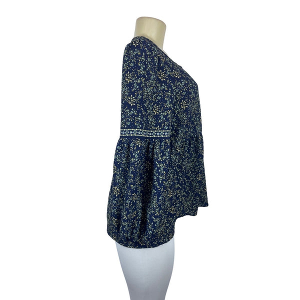 Max Studio Women's Blue with Flower Print Peplum Shirt Sz S