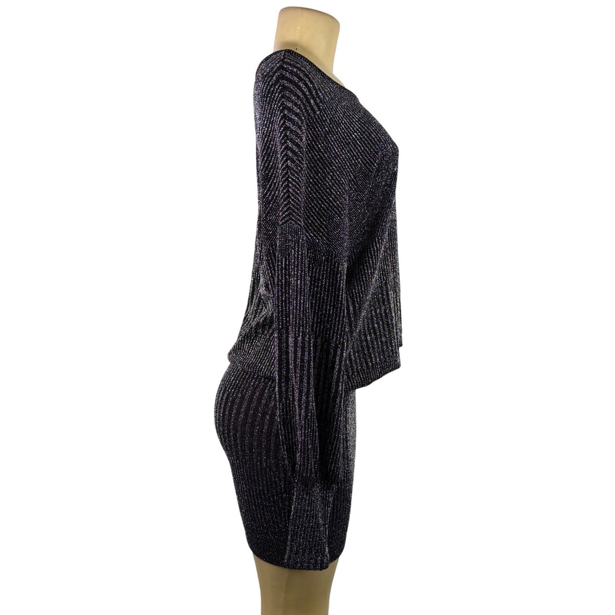 Venus Womens Black Metallic Long Sleeve Bodycon Mini Dress Sz XS