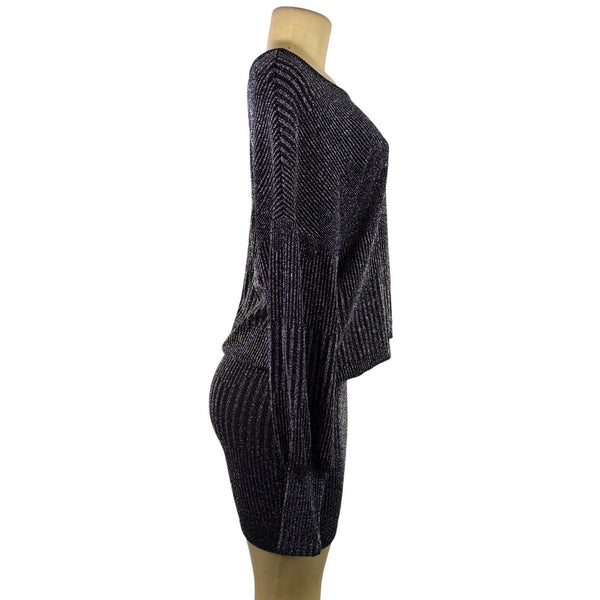 Venus Womens Black Metallic Long Sleeve Bodycon Mini Dress Sz XS