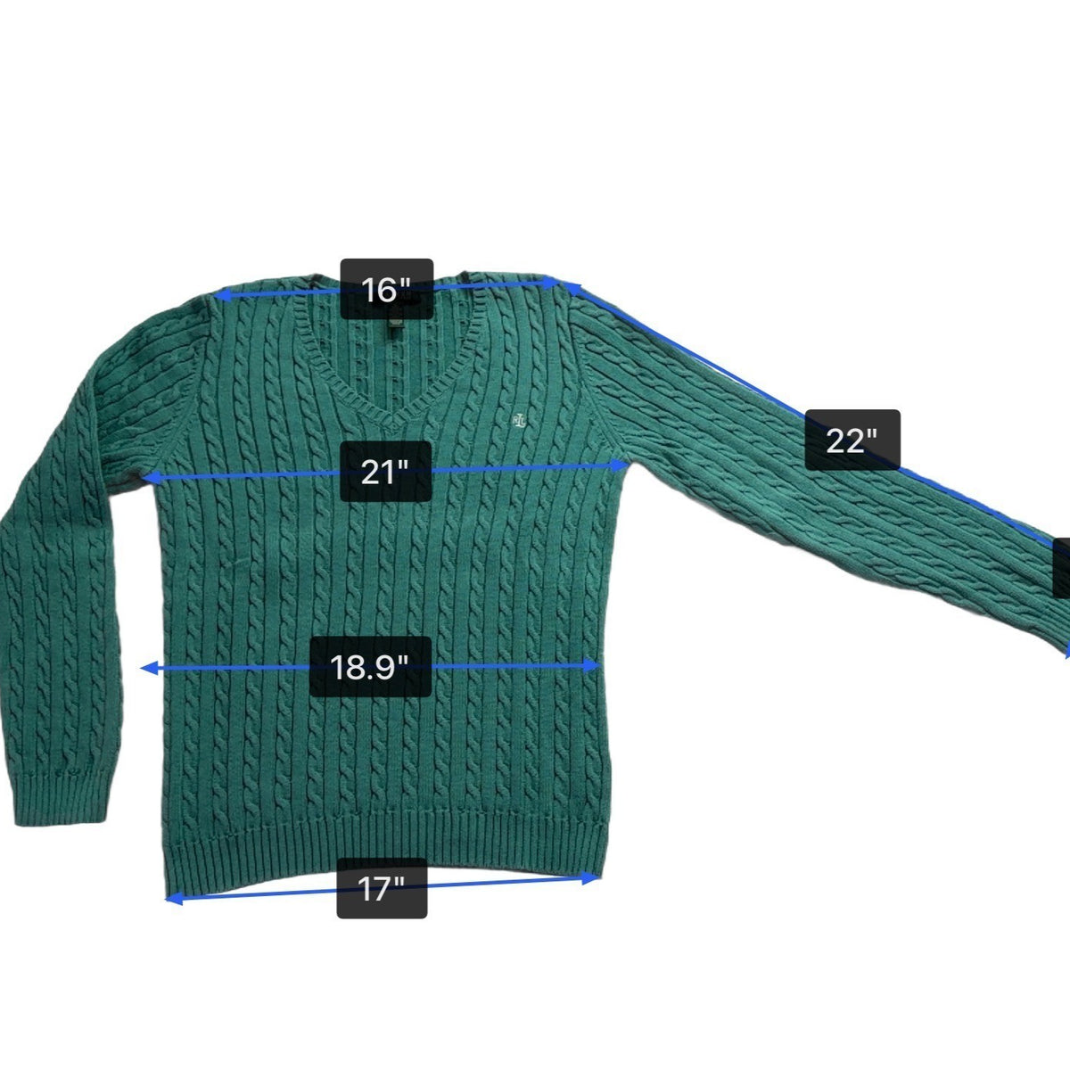 Lauren Ralph Lauren Womens Cable Knit Sweater V-Neck Pullover Sz XL