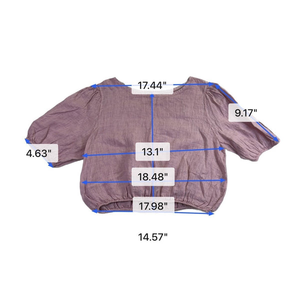 Bellacabrì Women’s Purple Linen Puff Sleeve Elastic Hem Top Size M