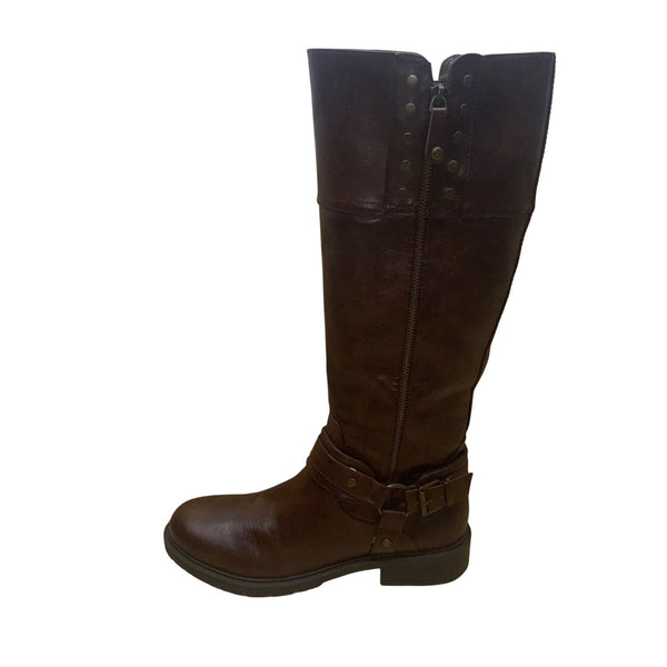 GBG Guess Women’s Brown Faux Leather Knee-High Side-Zip Riding Boots Size 10M
