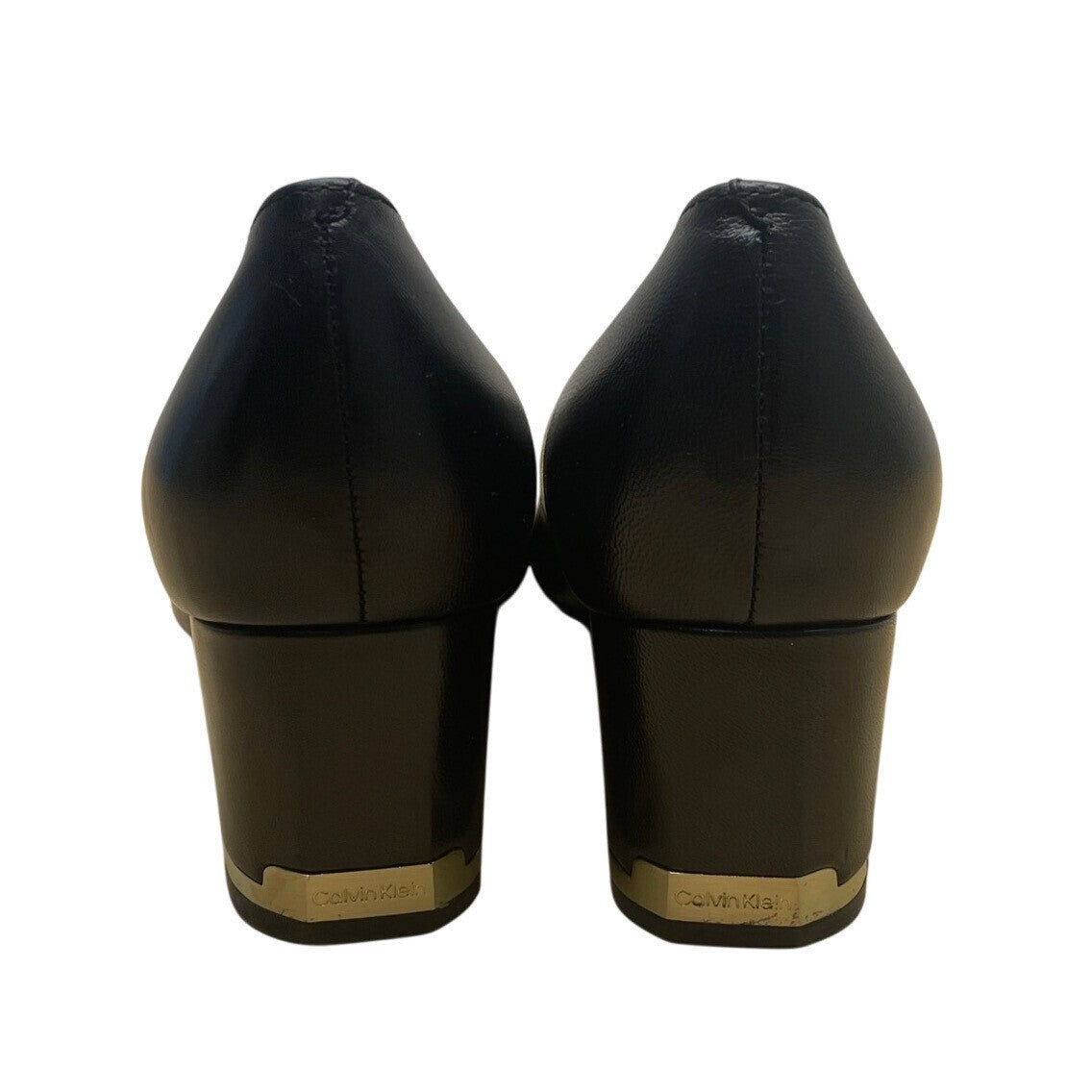 Calvin Klein Women's Black Leather Block Elegant Office Heel Pumps Size 8M