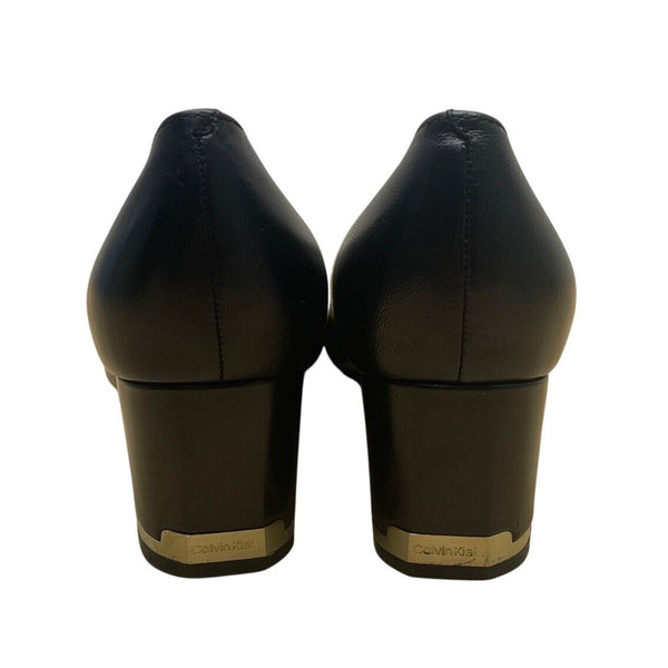Calvin Klein Women's Black Leather Block Elegant Office Heel Pumps Size 8M