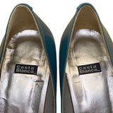 Costa Blanca Women’s Teal Blue Leather Pointed Toe Floral Detail Heels Size 8M
