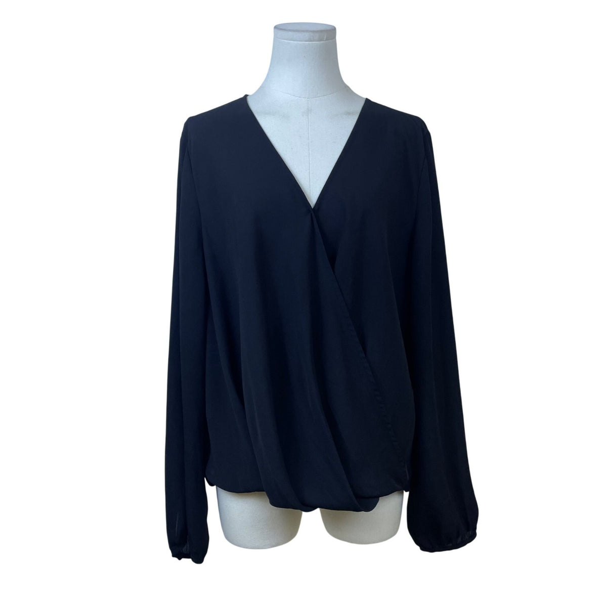 Banana Republic Womens Black Polyester V-Neck Wrap Blouse Long Sleeve Size XL
