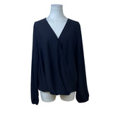 Banana Republic Womens Black Polyester V-Neck Wrap Blouse Long Sleeve Size XL