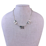 Sterling Silver Womens Necklace & Earrings Set Stylized Cats Green Stone Inlays