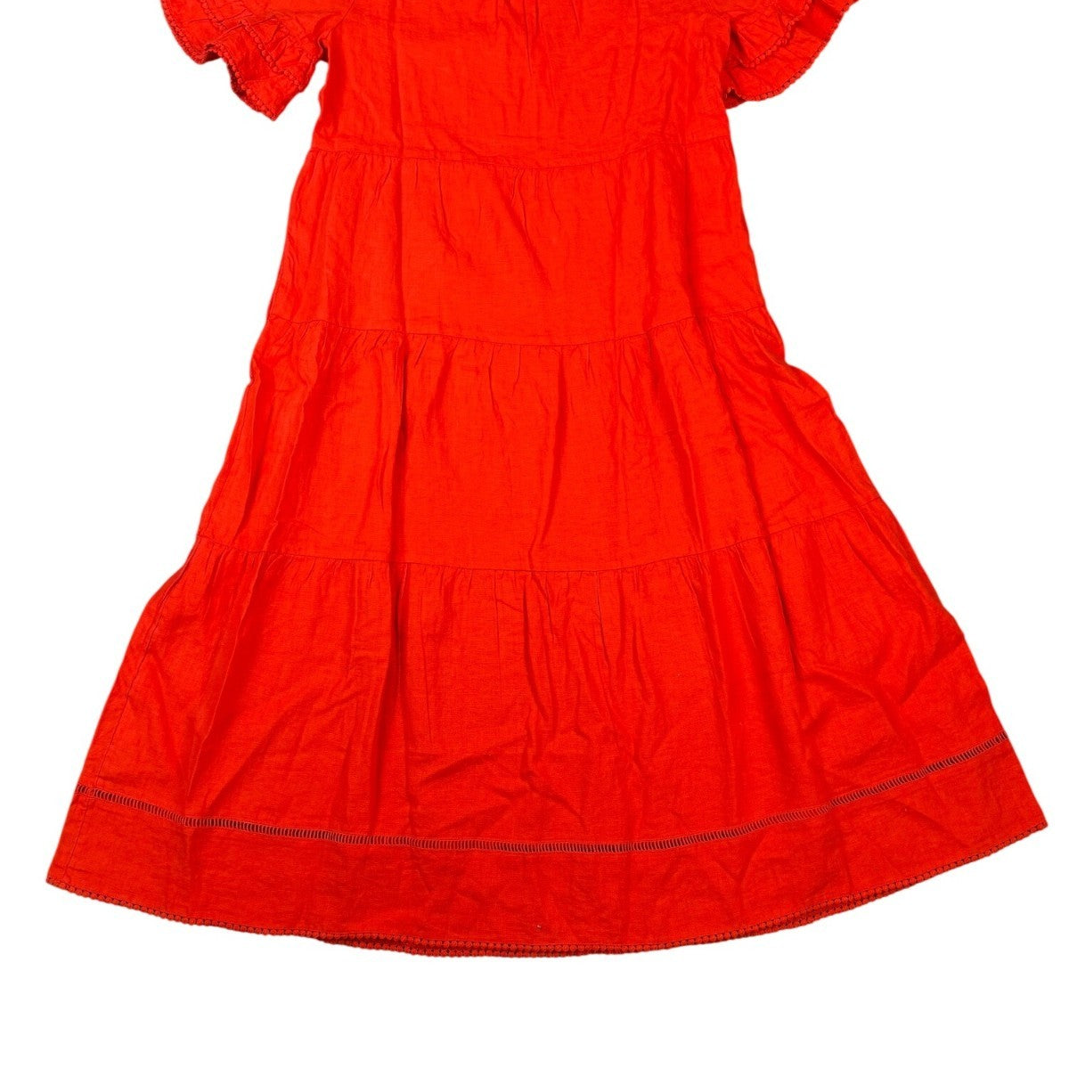 Chicos Womens Red Linen Maxi Dress Tiered Design Flutter Sleeves Size 2 (L - 12)