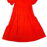 Chicos Womens Red Linen Maxi Dress Tiered Design Flutter Sleeves Size 2 (L - 12)