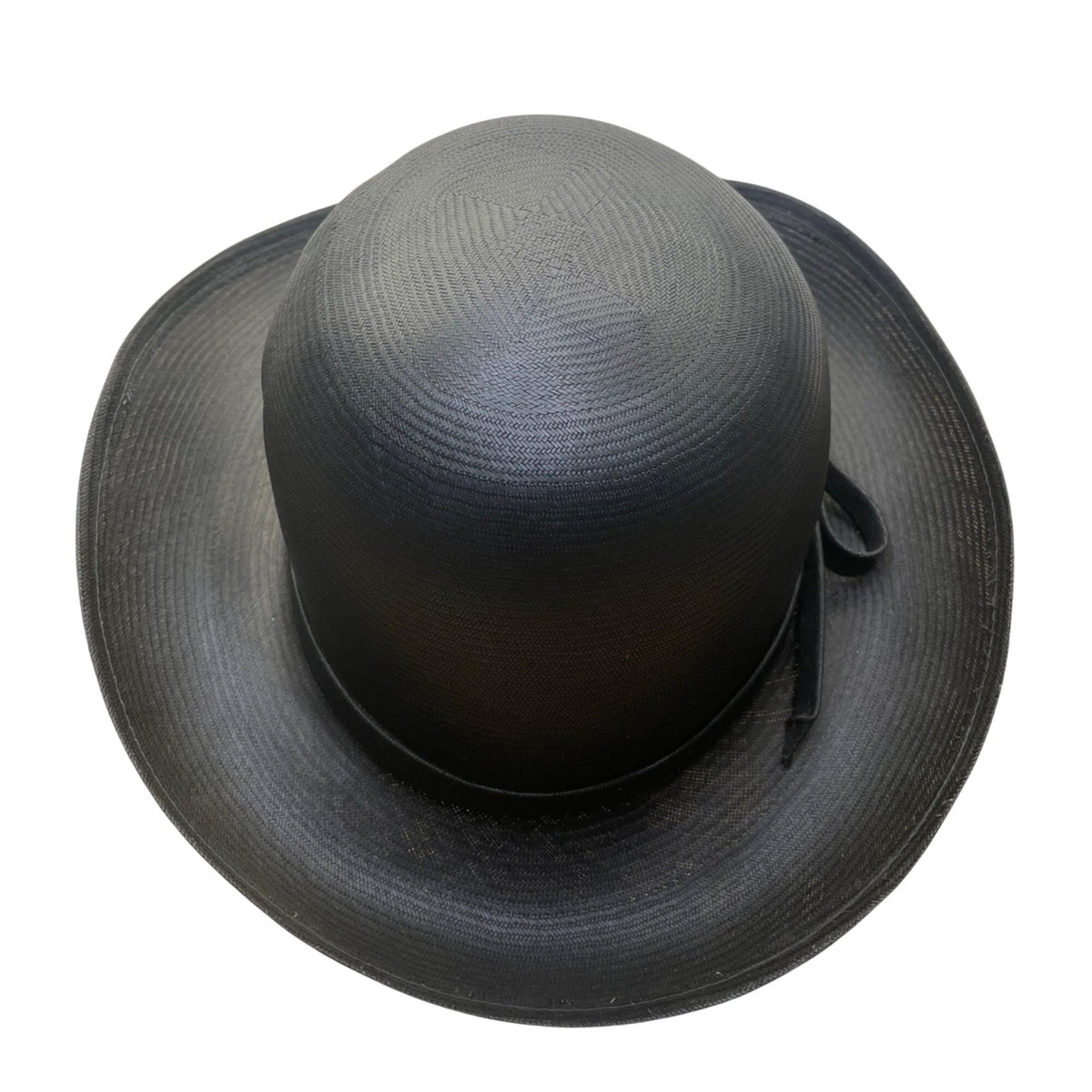 Adolfo II Womens Black Straw Bowler Hat Woven Ribbon Bow Accent Vintage Style