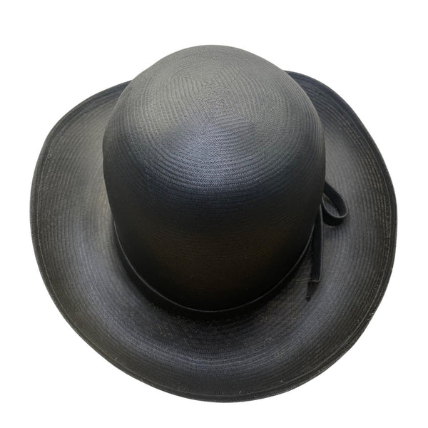 Adolfo II Womens Black Straw Bowler Hat Woven Ribbon Bow Accent Vintage Style