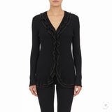 Stizzoli Womens Black Knit Ruffled Edge Cardigan Size M
