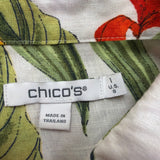 Chicos Womens White Multi Linen Button-Up Floral Shirt Vibrant Size 1 US 8