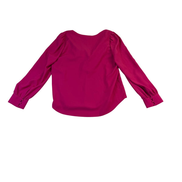 J.Crew Womens Fuchsia Ruffle Neck Long Sleeve Blouse Size M