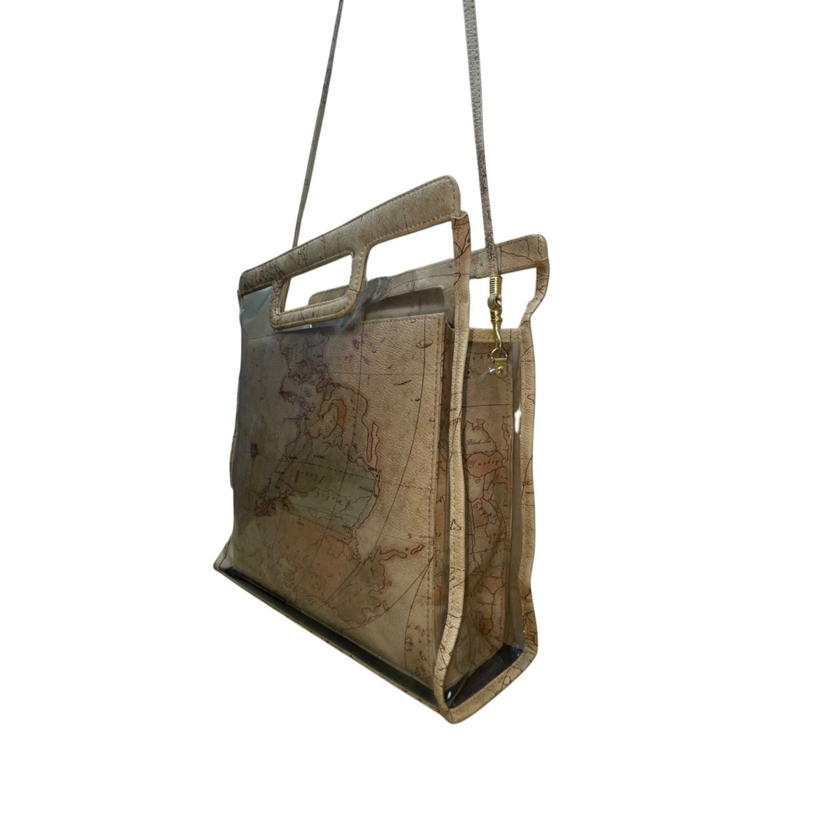 JR Comeco Women’s Beige Map Print With Clear Overlay Crossbody Bag