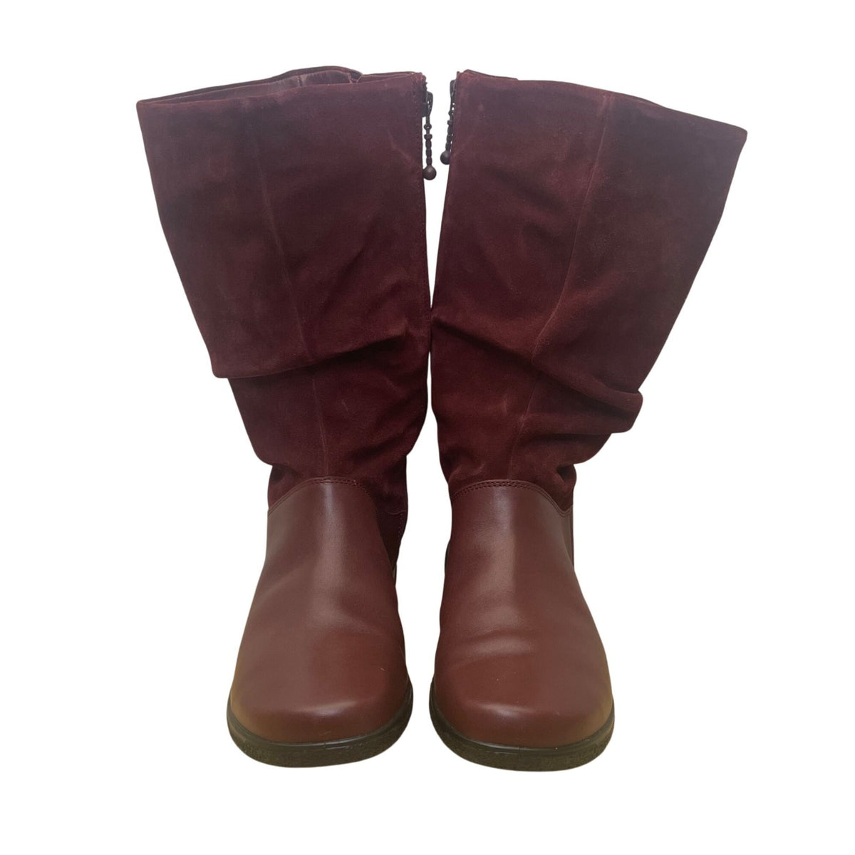 Hotter Women’s Burgundy Leather/Suede Zip Up Mystery Mid-Calf Boots Size 8.5