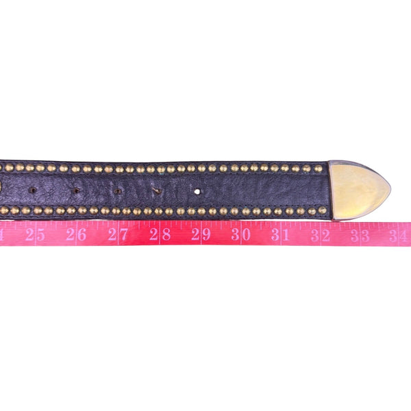 Streets Ahead Unisex Black Leather Studded Belt Gold Accents Adjustable Western