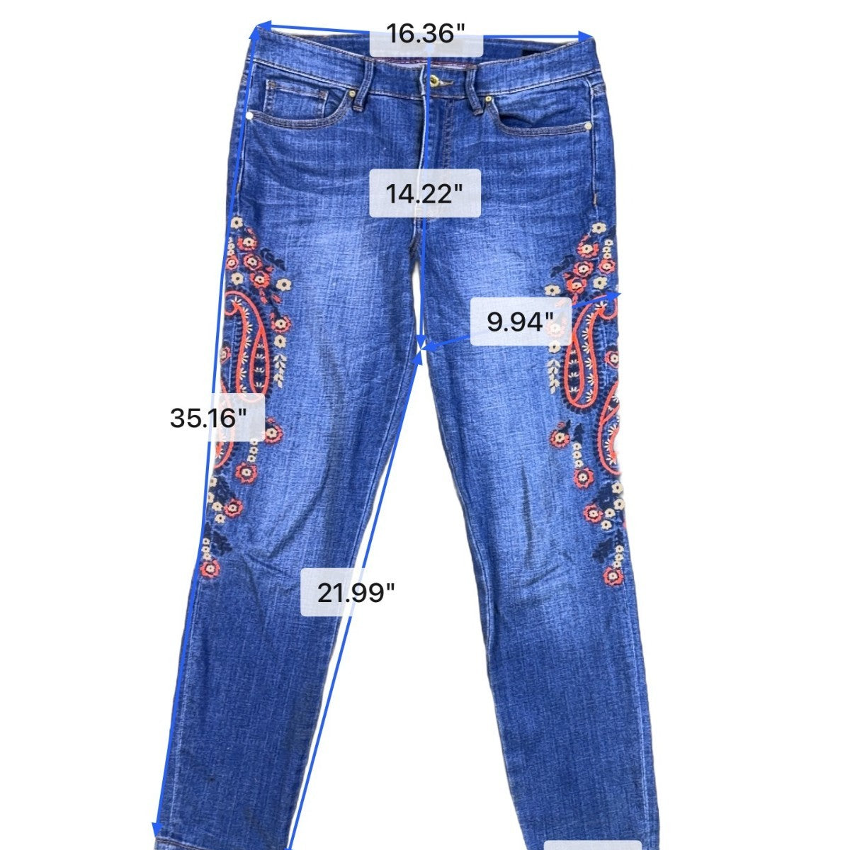 Hilfiger Womens Blue Cotton Blend Embroidered Jeans Slim Fit Floral Print Size 8
