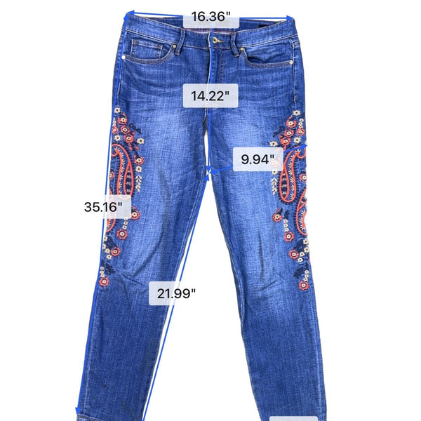 Hilfiger Womens Blue Cotton Blend Embroidered Jeans Slim Fit Floral Print Size 8