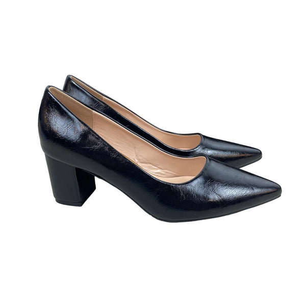 Women's Black Pointed Toe Blocked Pumps Sz 38 - NWOB