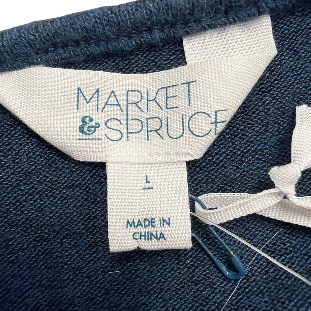 Market & Spruce Womens Navy & Beige Front Twist Knit Top Size L