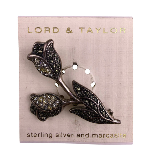 Lord & Taylor Womens Silver Tone Sterling Silver & Marcasite Floral Brooch 